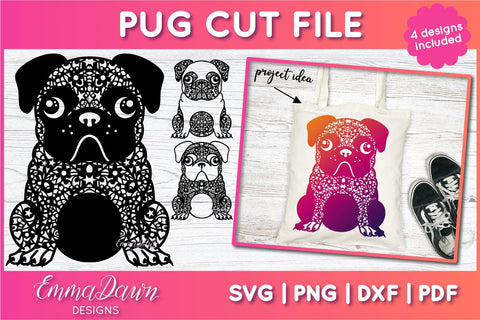 Pug SVG | Dog Zentangle Cut File SVG Emma Dawn Designs 