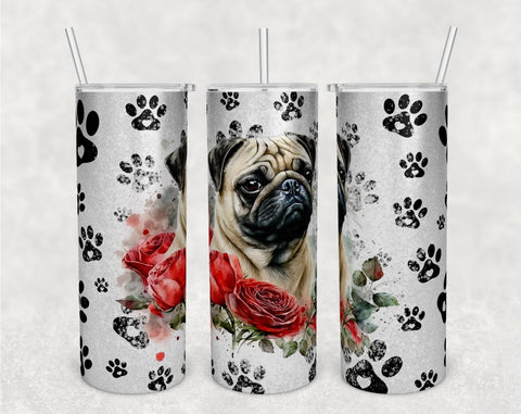 Pug Tumbler Wraps Bundle, 20 Oz Skinny Tumbler Pug Sublimation Designs, Seamless Pug PNG, 5 Designs Sublimation HappyDesignStudio 
