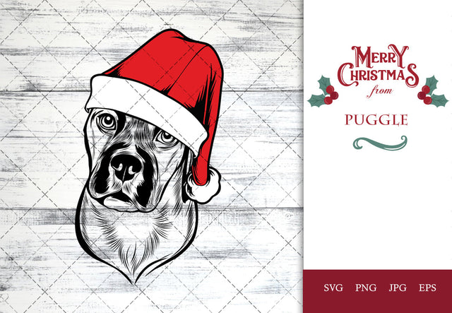Puggle dog svg portrait clipart vector graphic art Xmas hat Christmas dog Cricut cut file cuttable design SVG Loveleen Kaur 