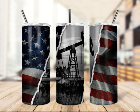 Pump Jack Tumbler PNG - Texas flag - Oilfield - 20oz Skinny Tumbler Design Sublimation TrendingDesign 