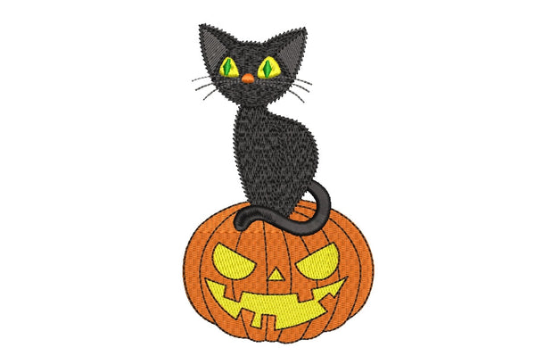 Pumpkin and cat machine embroidery design, Halloween machine