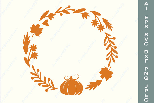 Pumpkin and fall leaves round monogram, Fall wreath svg SVG AnastasiyaArtDesign 