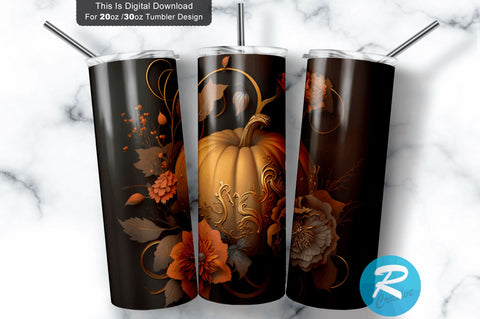 Pumpkin And Flower 20 oz / 30 oz Tumbler PNG Sublimation Regulrcrative 
