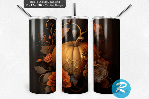 Pumpkin And Flower 20 oz / 30 oz Tumbler PNG Sublimation Regulrcrative 