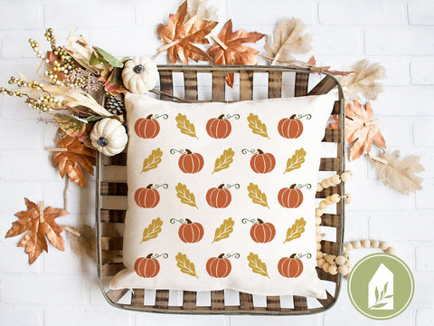 Pumpkin and Oak Leaf Pattern SVG | Autumn SVG | Farmhouse Sign Design SVG LilleJuniper 