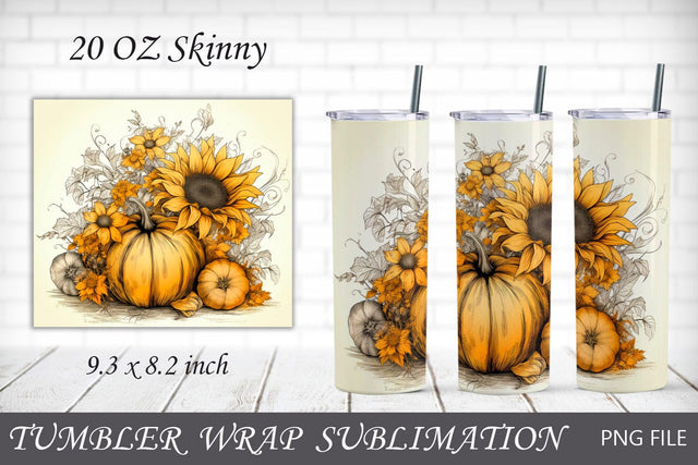 Pumpkin and sunflowers 20 oz tumbler, Fall Autumn tumbler wrap Sublimation AnastasiyaArtDesign 