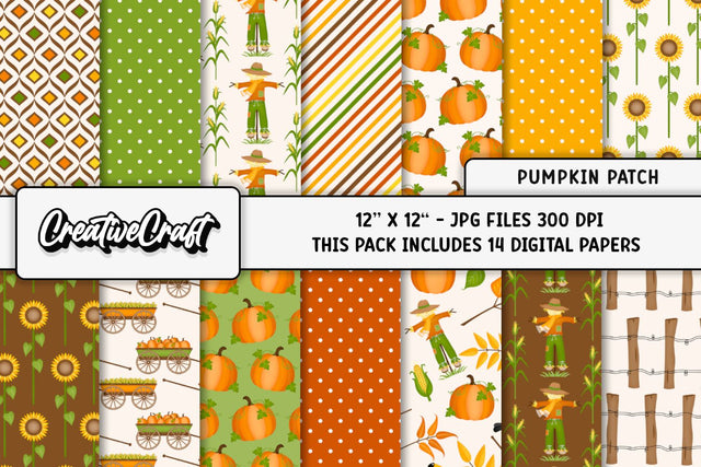 Pumpkin Autumn Fall Digital Papers, scrapbooking backgrounds designs thanksgiving Digital Pattern CreativeCraftShop 