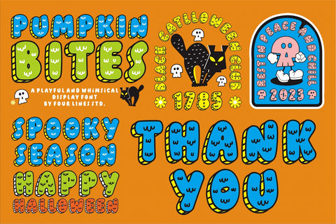 Pumpkin Bites – A Playful and Whimsical Display Font Font Four Lines Std. 