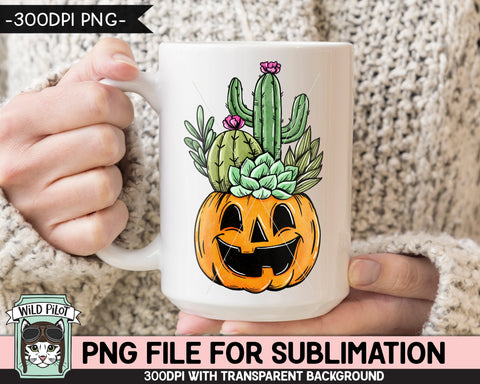 Pumpkin Cactus Planter SUBLIMATION design PNG, Cactus Pumpkin png file, Jack o Lantern sublimation, Fall png, Autumn png, Halloween png, Succulent png Sublimation Wild Pilot 