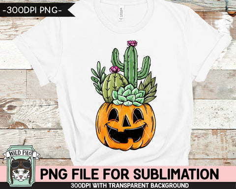 Pumpkin Cactus Planter SUBLIMATION design PNG, Cactus Pumpkin png file, Jack o Lantern sublimation, Fall png, Autumn png, Halloween png, Succulent png Sublimation Wild Pilot 