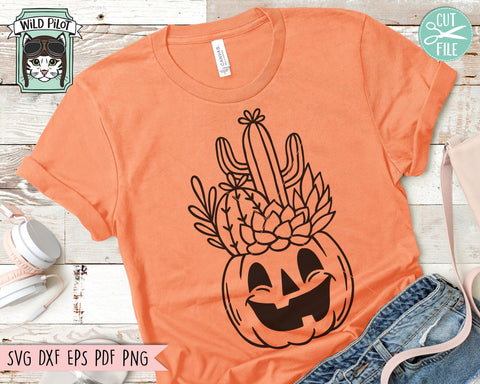 Pumpkin Cactus Planter SVG file, Halloween Succulent svg file, Halloween Cactus cut file, Cactus Planter svg, Plant Lover svg, Jack o Lantern svg SVG Wild Pilot 