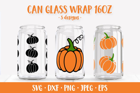 Pumpkin Can Glass Wrap SVG. Thanksgiving Glass Can 3 Designs SVG LaBelezoka 