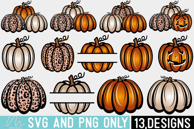Pumpkin Clipart svg bundle, Pumpkin Trio Elements svg, Beige Orange Leopard Pumpkins, Png Sublimation Print, Png and Svg only, cut files, Fall svg SVG Isabella Machell 