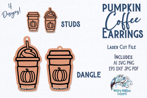 Pumpkin Coffee Earring File for Glowforge or Laser Cutter SVG Wispy Willow Designs 