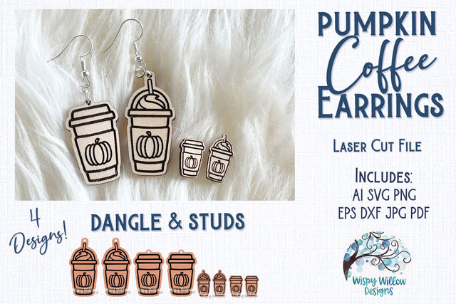 Pumpkin Coffee Earring File for Glowforge or Laser Cutter SVG Wispy Willow Designs 