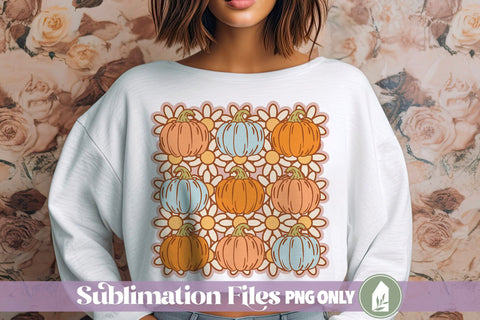 Pumpkin Daisy Sublimation File, Fall Retro Pumpkin Shirt PNG Sublimation LilleJuniper 
