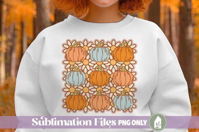Pumpkin Daisy Sublimation File, Fall Retro Pumpkin Shirt PNG Sublimation LilleJuniper 
