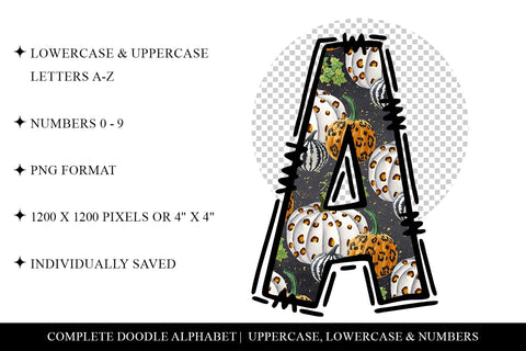 Pumpkin Doodle Letters, Fall Sublimation Alphabet Sublimation BijouBay 