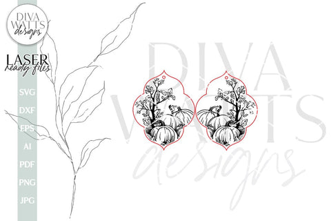 Pumpkin Earrings SVG For Laser Earrings With Fall Leaves for Halloween Earrings For Glowforge Fall Pumpkin Earrings SVG Fall Pumpkins SVG Diva Watts Designs 