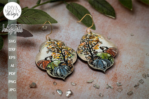 Pumpkin Earrings SVG For Laser Earrings With Fall Leaves for Halloween Earrings For Glowforge Fall Pumpkin Earrings SVG Fall Pumpkins SVG Diva Watts Designs 