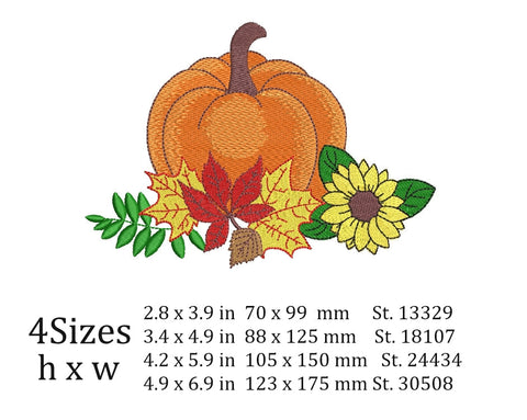 Pumpkin embroidery design, Autumn embroidery, thanksgiving day embroidery design, 4 sizes, instant download. Embroidery/Applique DESIGNS ArtEMByNatalia 