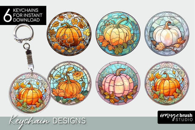 Pumpkin Fall Keychain Bundle Stained Glass Sublimation Sublimation OrangeBrushStudio 