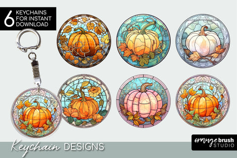 Pumpkin Fall Keychain Bundle Stained Glass Sublimation Sublimation OrangeBrushStudio 