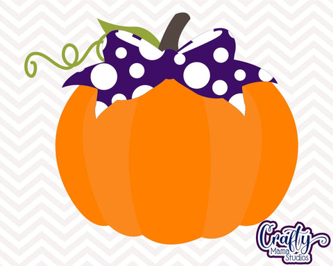 Pumpkin - Fall - Pumpkin With Bow - Polka Dot Bow Fall Pumpkin SVG Crafty Mama Studios 