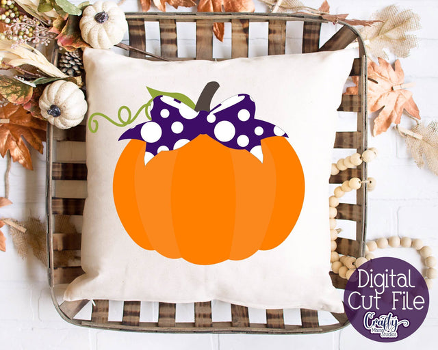 Pumpkin - Fall - Pumpkin With Bow - Polka Dot Bow Fall Pumpkin SVG Crafty Mama Studios 