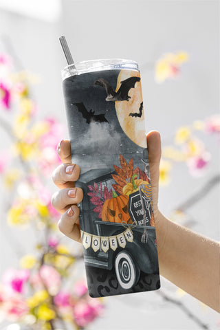 Pumpkin Fall Truck Halloween Trick or Treat Farmhouse 20 oz Skinny Tumbler Sublimation Design Template Straight Warped Digital Download PNG Sublimation CaldwellArt 