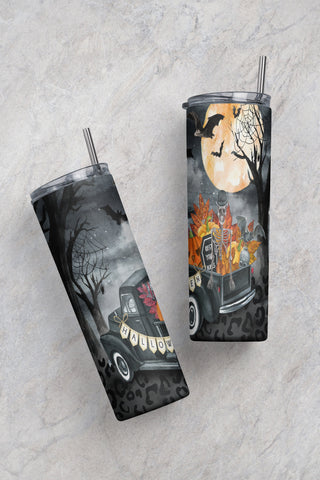 Pumpkin Fall Truck Halloween Trick or Treat Farmhouse 20 oz Skinny Tumbler Sublimation Design Template Straight Warped Digital Download PNG Sublimation CaldwellArt 