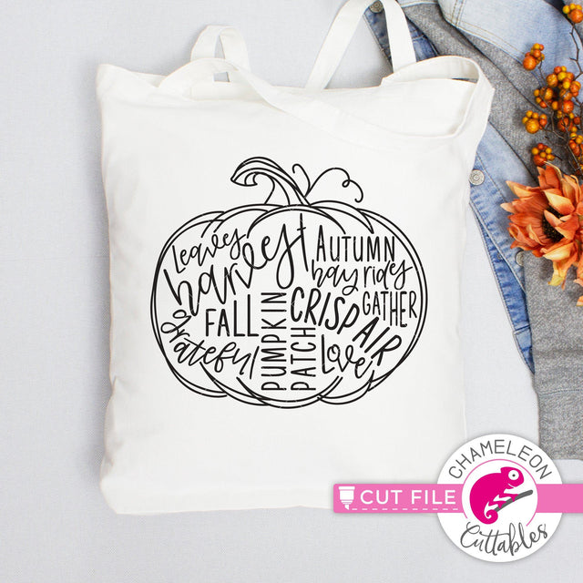 Pumpkin fall word art circle svg png dxf SVG Chameleon Cuttables 