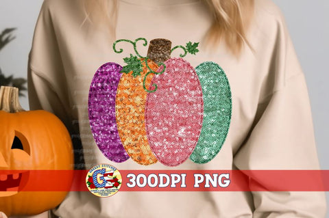Pumpkin Faux Sequin Embroidery Pumpkin PNG Sublimation Greedy Stitches 