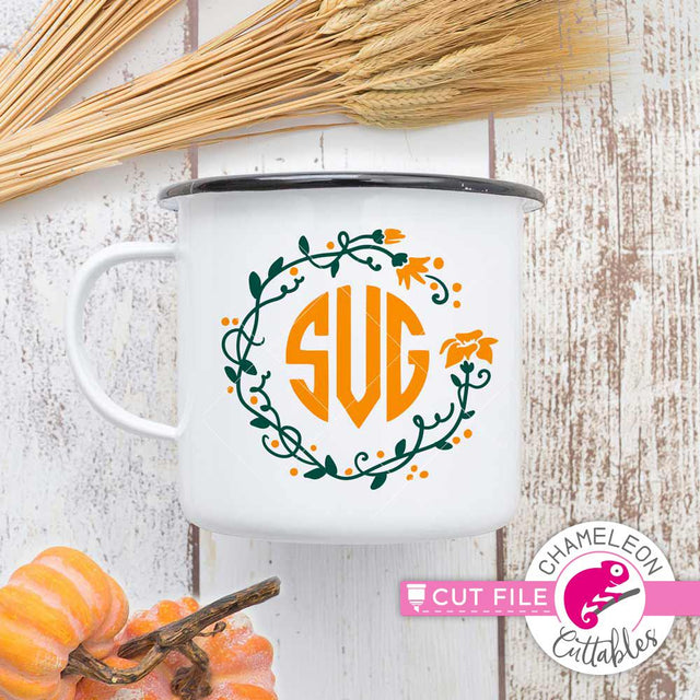 Pumpkin Flower Wreath for Monogram multi color - Thanksgiving Fall SVG Chameleon Cuttables 