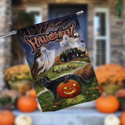 Pumpkin Ghosts House Happy Halloween Garden Flag - 12x18 Garden Flag Sublimation Design Download PNG File Instant Download Sublimation CaldwellArt 