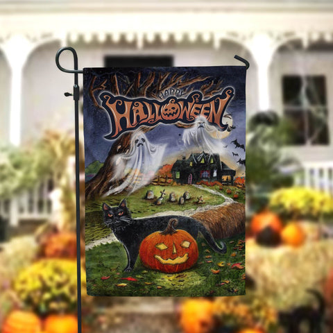 Pumpkin Ghosts House Happy Halloween Garden Flag - 12x18 Garden Flag Sublimation Design Download PNG File Instant Download Sublimation CaldwellArt 