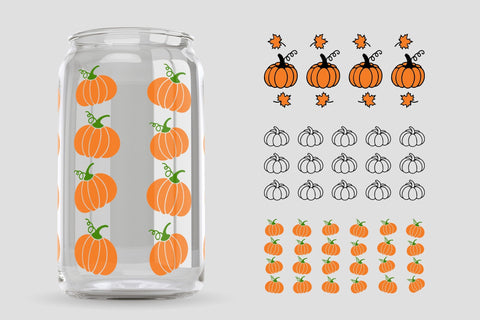 Pumpkin Glass Can Wrap SVG. Thanksgiving Can Glass 3 Designs SVG LaBelezoka 