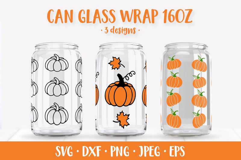 Pumpkin Glass Can Wrap SVG. Thanksgiving Can Glass 3 Designs SVG LaBelezoka 