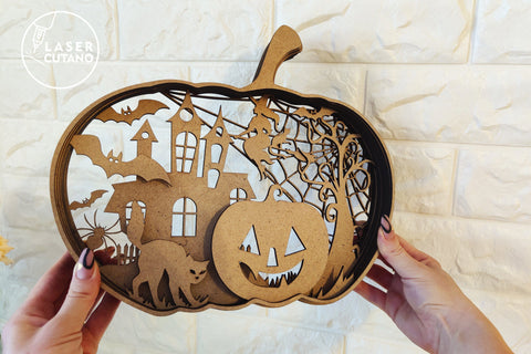 PUMPKIN Halloween Multilayer Laser Cut Files, Mandala, 3D Designs, Paper Craft SVG LaserCutano 