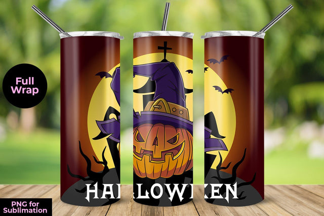 Pumpkin Halloween Orange background 20 oz Skinny Tumbler Wrap Template Sublimation Sublimatiz Designs 