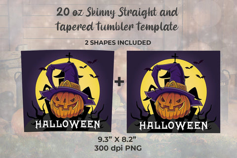 Pumpkin Halloween Purple background 20 oz Skinny Tumbler Wrap Template SVG Sublimatiz Designs 