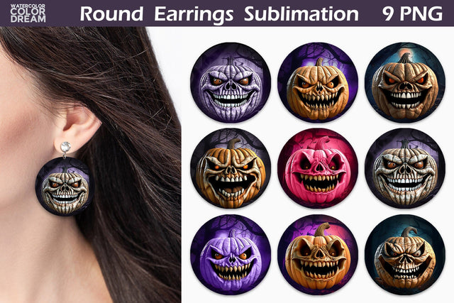 Pumpkin Halloween Round Earrings | 3D Pumpkin earrings Sublimation WatercolorColorDream 