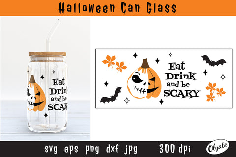 Pumpkin Jack O'lantern Can Glass. Halloween Can Glass Wrap SVG Olga Terlyanskaya 