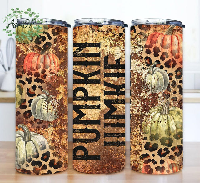 Pumpkin Junkie 20oz Skinny Tumbler, Western Leopard Fall, Cheetah Country Autumn Tumbler, Pumpkin Leopard Tumbler Png, Sublimation Png Sublimation AdriOP 