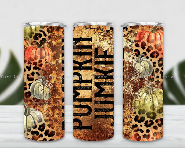 Pumpkin Junkie Tumbler Wrap, Western Leopard Fall Sublimation Design, 20 oz Skinny Tumbler, Cheetah Country Autumn Tumbler PNG Sublimation ToriDesigns 