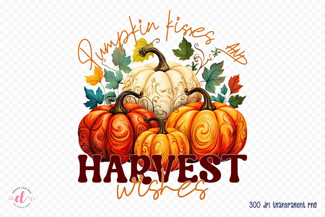 Pumpkin Kisses and Harvest Wishes PNG Sublimation Sublimation CraftLabSVG 