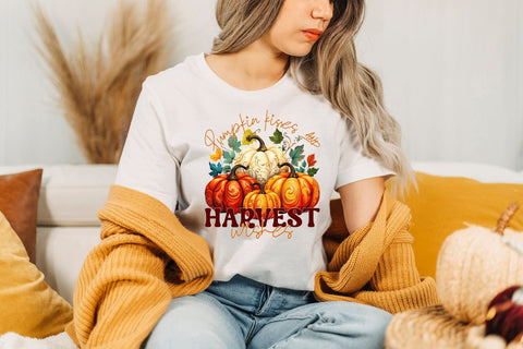 Pumpkin Kisses and Harvest Wishes PNG Sublimation Sublimation CraftLabSVG 