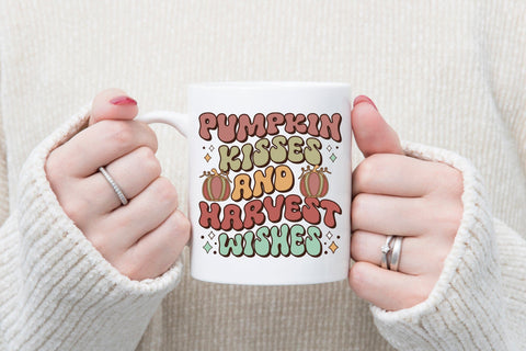 Pumpkin Kisses and Harvest Wishes - Retro Thanksgiving PNG Sublimation CraftLabSVG 