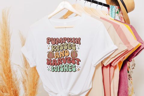 Pumpkin Kisses and Harvest Wishes - Retro Thanksgiving PNG Sublimation CraftLabSVG 