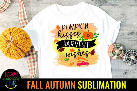 Pumpkin Kisses Harvest Wishes - Fall Autumn Sublimation PNG Sublimation Happy Printables Club 